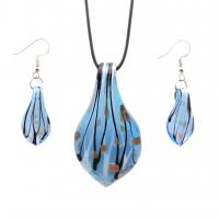 Joyería de cristal de Murano, con cordón de goma & aleación de zinc, 2 piezas & para mujer, azul, longitud:40-45 cm, Vendido por Set