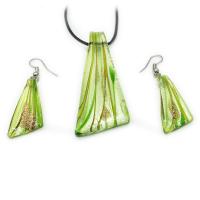 Joyería de cristal de Murano, pendiente & collar, con cordón de goma & aleación de zinc, 2 piezas & para mujer, verde, longitud:40-45 cm, Vendido por Set