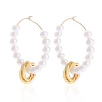 Plastic Pearl Zinc Alloy Earring, with Plastic Pearl, gold color plated, for woman, white 