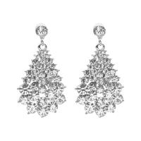 Zinc Alloy Rhinestone Drop Earring, Teardrop, silver color plated, for woman & with rhinestone 