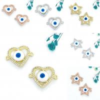 Evil Eye Jewelry Connector, Brass, plated, DIY & micro pave cubic zirconia & enamel & 1/1 loop 