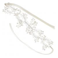 Headband, Zinc Alloy, with Silk & Crystal & Plastic Pearl, silver color plated, wedding gift & for woman, silver color 
