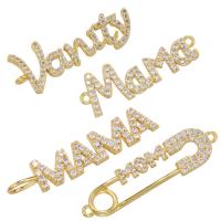 Cubic Zirconia Micro Pave Brass Connector, Alphabet Letter, plated, DIY & micro pave cubic zirconia & 1/1 loop 