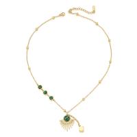 Malachite Beads Necklace, 304 Stainless Steel, with Malachite, with 2.36inch extender chain, gold color plated, fashion jewelry & for woman, golden, 23mm,40mm Approx 15.75 Inch 