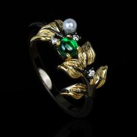 Cubic Zirconia Micro Pave Brass Finger Ring, with Diopside & Plastic Pearl & micro pave cubic zirconia & for woman 