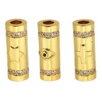 Messing Rohr Perlen, Zylinder, goldfarben plattiert, DIY & verschiedene Muster für Wahl & Micro pave Zirkonia, Goldfarbe, 18x7x7.5mm, Bohrung:ca. 3mm, verkauft von PC