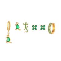 Brass Earring Set, gold color plated & micro pave cubic zirconia & for woman, gold, 10mm 