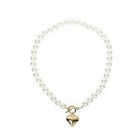 Plastic Pearl Necklace, Titanium Steel, with Plastic Pearl, Heart, plated, for woman 450mm 