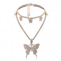 Rhinestone Zinc Alloy Necklace, Butterfly, plated & for woman & with rhinestone 430mm 