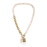 Plastic Pearl Necklace, Zinc Alloy, with Plastic Pearl, plated, Unisex 450mm 