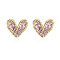 Cubic Zirconia Micro Pave Brass Earring, Heart, 18K gold plated, micro pave cubic zirconia & for woman 