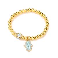Evil Eye Jewelry Bracelet, Brass, Evil Eye Hamsa, real gold plated, micro pave cubic zirconia & for woman & enamel Approx 6.7 Inch 