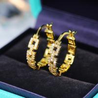 Brass Huggie Hoop Earring, plated, micro pave cubic zirconia & for woman 22mm 