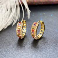 Brass Huggie Hoop Earring, gold color plated, micro pave cubic zirconia & for woman, 17mm 