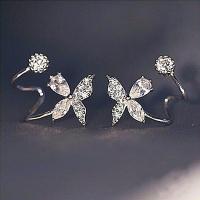 Earring Cuff and Wraps, Brass, Flower, platinum color plated, micro pave cubic zirconia & for woman, 11mm 