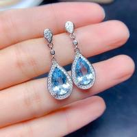 Cubic Zircon (CZ) Drop Earring, Brass, Teardrop, platinum color plated, micro pave cubic zirconia & for woman, skyblue 
