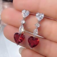 Cubic Zircon (CZ) Drop Earring, Brass, Heart, platinum color plated, micro pave cubic zirconia & for woman 34mm 