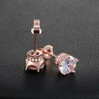 Cubic Zircon Brass Earring, rose gold color plated, micro pave cubic zirconia & for woman, 9mm 