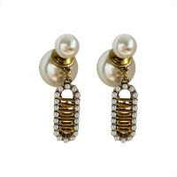 Boucle d'oreille en alliage de zinc en plastique perle, avec perle de plastique, Placage de couleur platine, pour femme, 37mm, Vendu par paire
