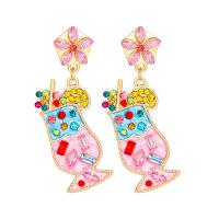 Zinc Alloy Rhinestone Drop Earring, gold color plated, for woman & enamel & with rhinestone, multi-colored 