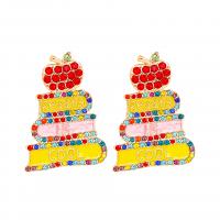 Zinc Alloy Rhinestone Drop Earring, gold color plated, for woman & enamel & with rhinestone, multi-colored 