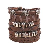Cowhide Bracelets, with PU Leather & Zinc Alloy, polished, 2 pieces & fashion jewelry & for woman 180mm 