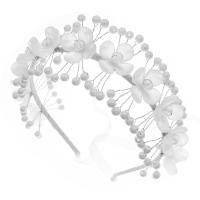 Headband, Acrylic, with brass wire & Plastic Pearl, Flower, silver color plated, for children, silver color 