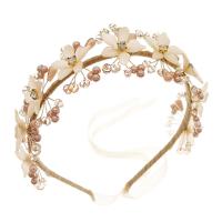 Hair Bands, Acrylic, with brass wire & Crystal & Plastic Pearl, Flower, gold color plated, for woman & with rhinestone, golden 