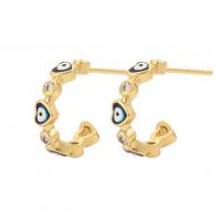 Evil Eye Earrings, Brass, real gold plated, micro pave cubic zirconia & for woman & enamel 