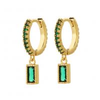 Huggie Hoop Drop Earring, Brass, real gold plated, micro pave cubic zirconia & for woman, green 