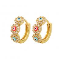 Evil Eye Earrings, Brass, real gold plated, micro pave cubic zirconia & for woman & enamel, golden 