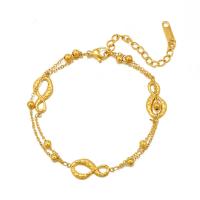 Stainless Steel Charm Bracelet, 304 Stainless Steel, with 1.97inch extender chain, 18K gold plated, Double Layer & fashion jewelry & for woman, golden, 17mm Approx 7.09 Inch 