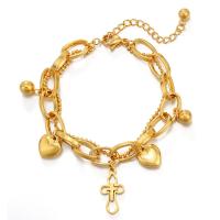 Stainless Steel Charm Bracelet, 304 Stainless Steel, with 1.97inch extender chain, 14K gold plated, Double Layer & fashion jewelry & for woman, golden Approx 6.69 Inch 
