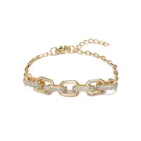 Cubic Zirconia Micro Pave Brass Bracelet, gold color plated, micro pave cubic zirconia & for woman, gold, 190mm 