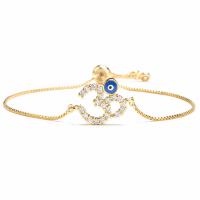 Evil Eye Jewelry Bracelet, Brass, Number, gold color plated, Adjustable & micro pave cubic zirconia & for woman & enamel, gold 