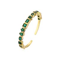 Brass Cuff Bangle, gold color plated & micro pave cubic zirconia & for woman, green, 60mm 