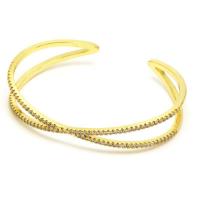 Brass Cuff Bangle, gold color plated, Adjustable & micro pave cubic zirconia & for woman, gold 