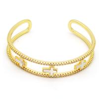 Brass Cuff Bangle, with Shell, gold color plated & micro pave cubic zirconia & for woman, gold, 65mm 