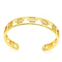 Brass Cuff Bangle, gold color plated & micro pave cubic zirconia & for woman, gold, 63mm 