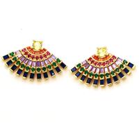 Cubic Zirconia Micro Pave Brass Earring, gold color plated & micro pave cubic zirconia & for woman & enamel, multi-colored 