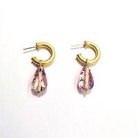 Crystal Drop Earring, Brass, with Crystal, Teardrop, gold color plated, for woman, gold, 42mm 