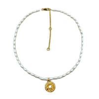 Freshwater Pearl Brass Necklace, with White Lip Shell & Freshwater Pearl, gold color plated, micro pave cubic zirconia & for woman, white, 450mm 