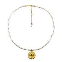 Freshwater Pearl Brass Necklace, with Freshwater Pearl & Crystal, gold color plated, micro pave cubic zirconia & for woman 470mm 