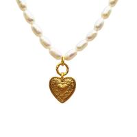 Freshwater Pearl Brass Necklace, with Freshwater Pearl, Heart, gold color plated & for woman, gold, 450mm 