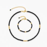 Gemstone Necklaces, Brass, with Obsidian & for woman, black, 485mm 