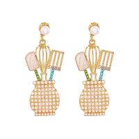 Zinc Alloy Rhinestone Drop Earring, with Plastic Pearl, Conical, gold color plated, for woman & with rhinestone 