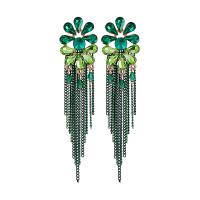 Fashion Fringe Earrings, Zinc Alloy, gold color plated, for woman & with rhinestone, green 