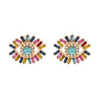 Zinc Alloy Rhinestone Stud Earring, Eye, gold color plated, for woman & with rhinestone 