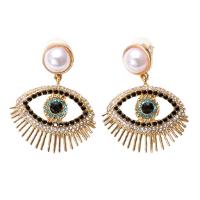 Zinc Alloy Rhinestone Drop Earring, with Plastic Pearl, Eye, gold color plated, for woman & with rhinestone 