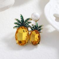Rhinestone Zinc Alloy Brooch, Pineapple, gold color plated, for woman & with rhinestone 